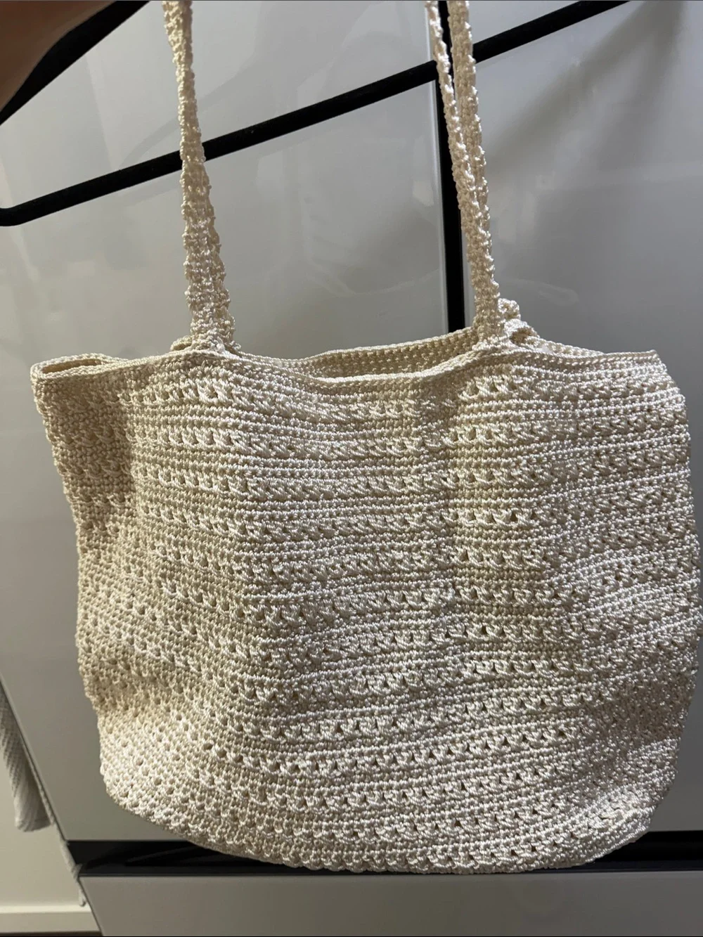Cream Crochet Tote Bag with Double Shoulder Straps